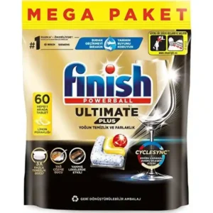 Finish Dishwasher Tablet, Ultimate Plus, 60 Detergent Tablets, Lemon Sparkle
