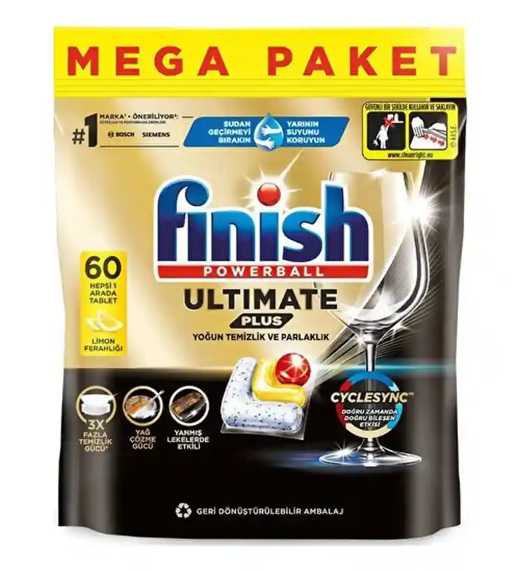 Finish Dishwasher Tablet, Ultimate Plus, 60 Detergent Tablets, Lemon Sparkle